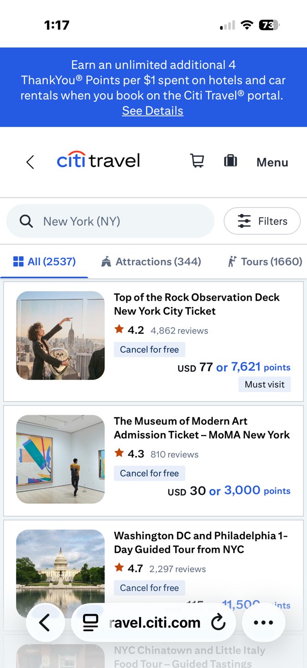 Attractions and tours cross-sell results on mobile
