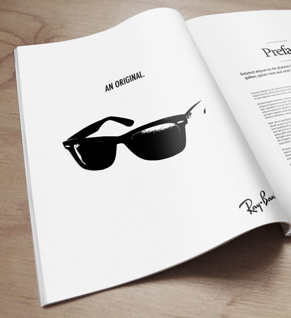Unproduced Ray-Ban pitch concept, 'An original,' shown as a magazine spread