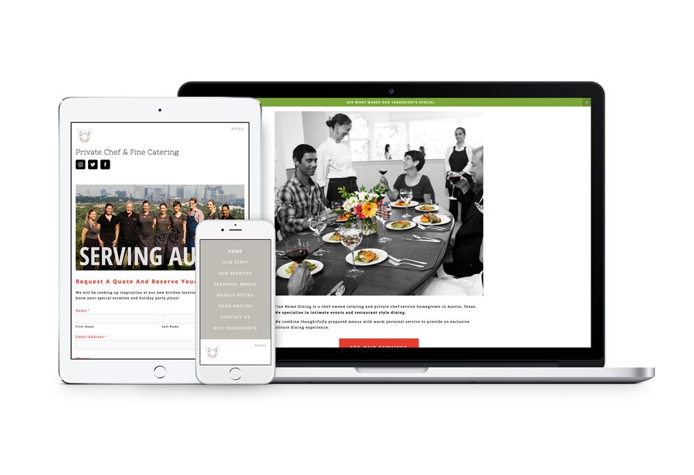 Catering company website, homepage