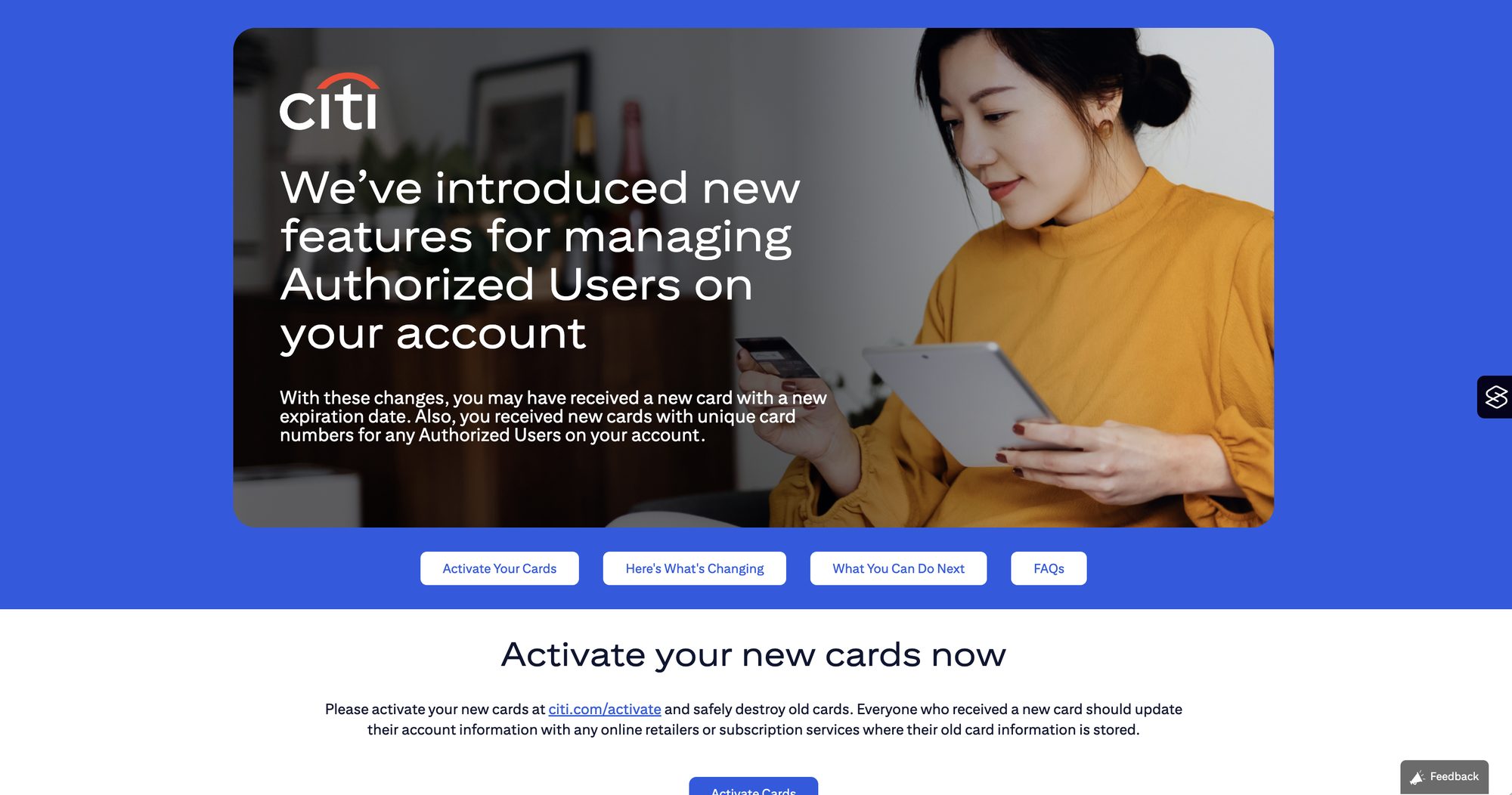 Card detail change education landing page, desktop