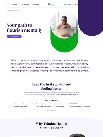 Mental health landing page hero — “Your path to flourish mentally”