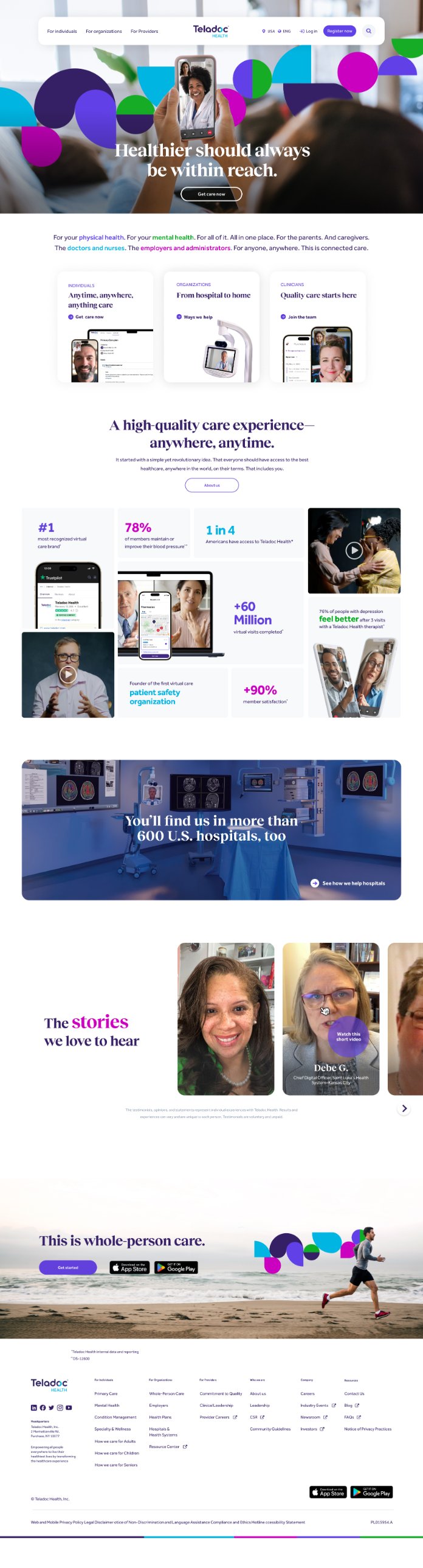 teladochealth.com — the new, consolidated brand homepage, full page