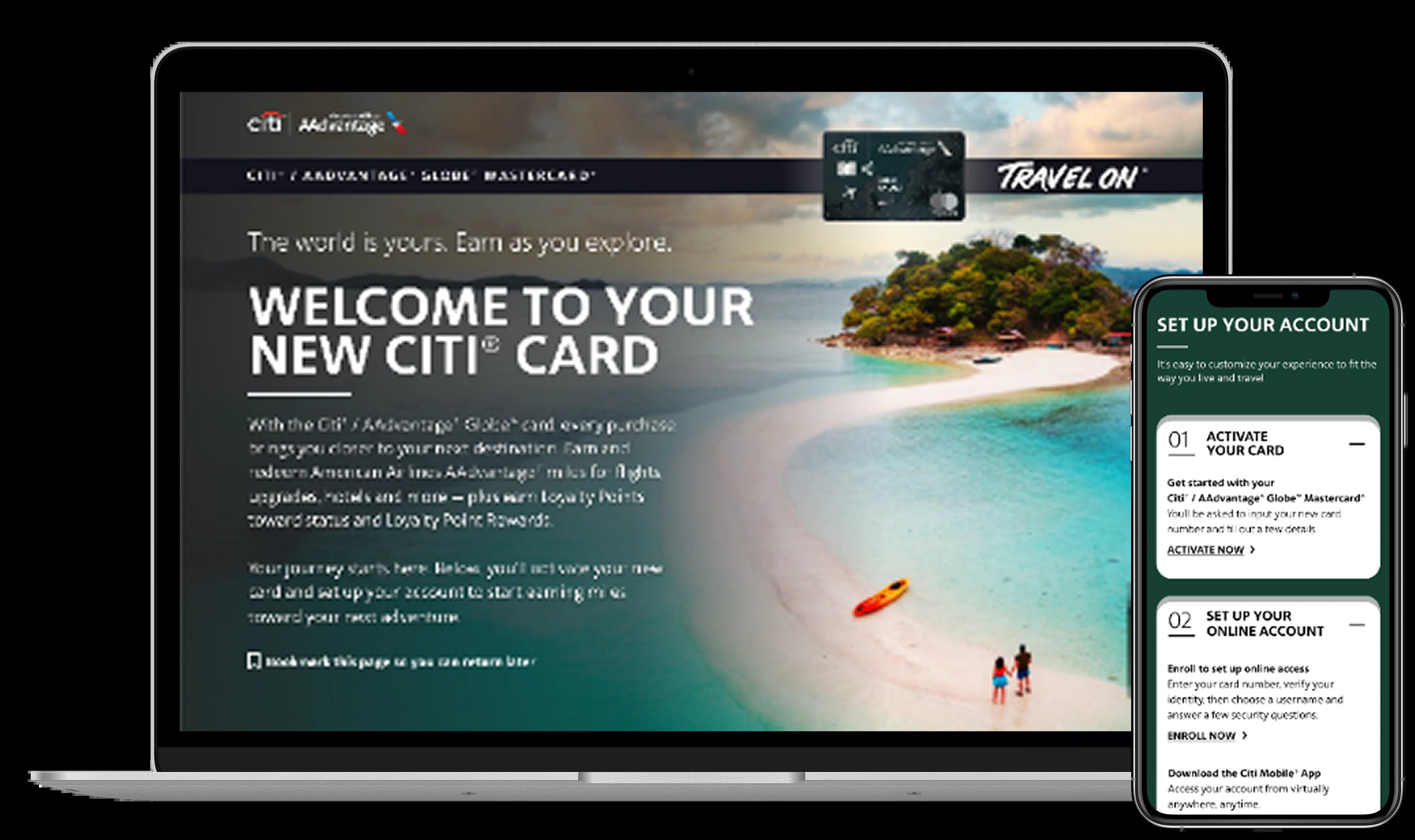 Citi / AAdvantage Digital Welcome Kit shown on laptop and phone