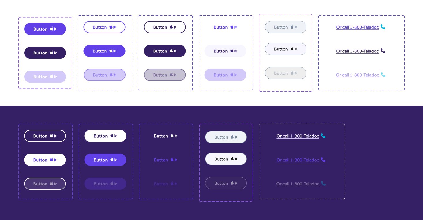 Button and link interaction states, light and dark backgrounds
