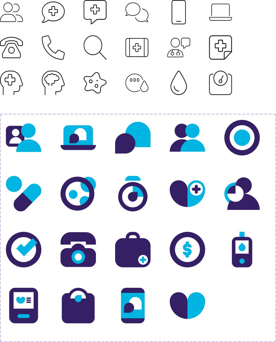 Iconography — outlined and duotone icon sets