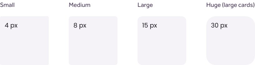 Corner-radius tokens — small, medium, large and huge