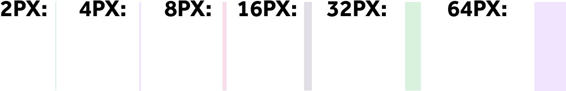Spacing scale from 2px to 64px