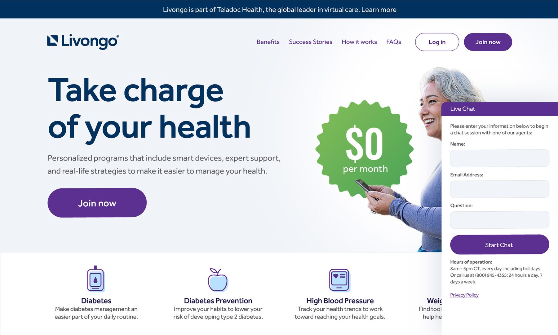 Livongo.com — after: refreshed and brought into the consolidated brand and platform