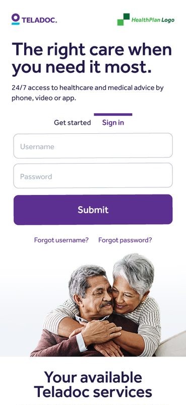 Medicare landing page, mobile — sign-in and hero